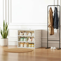 Folding Shoe Storage Box Foldable Design Stackable Shoe Organizer Installation for Entryway, Closet, Bedroom