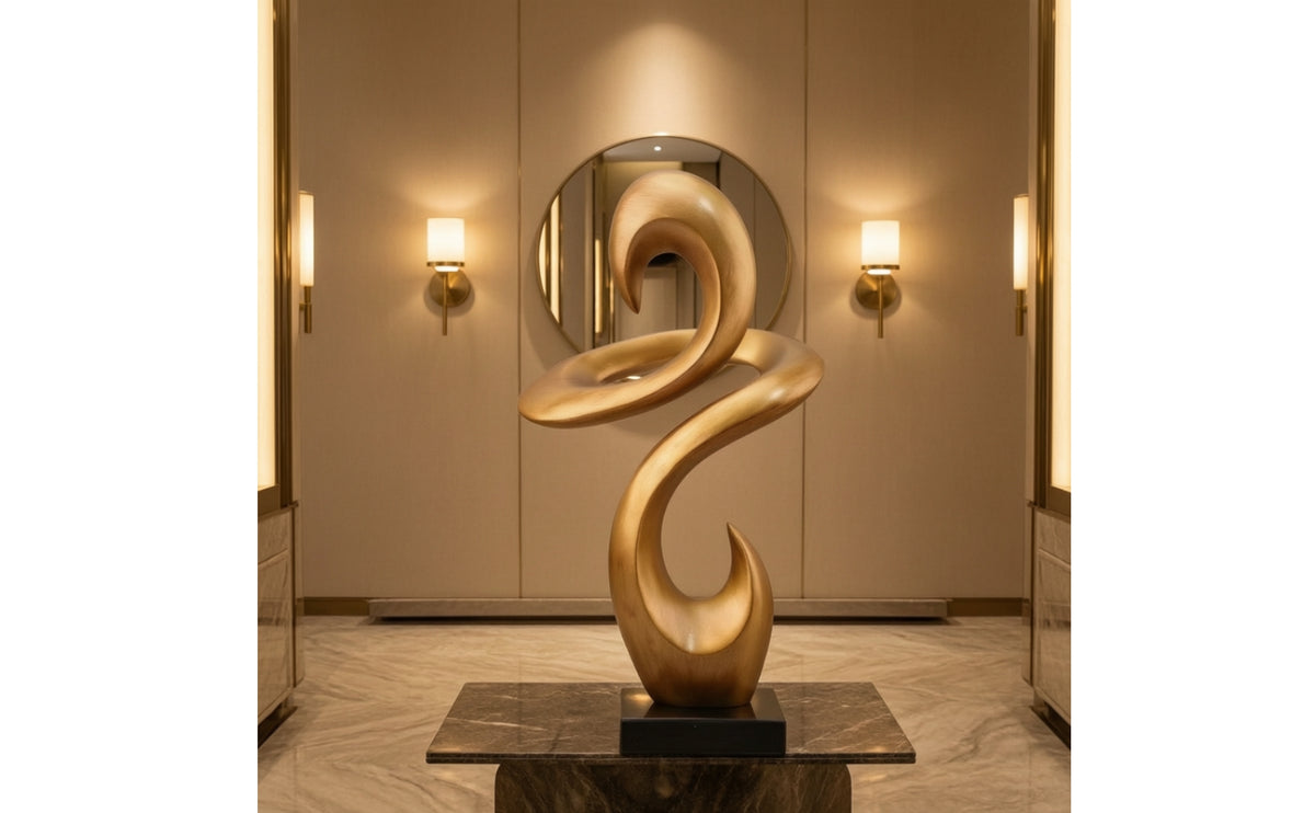 Modern Abstract Sculpture Gold-Toned Abstract Sculpture Decorative Modern Statue for Interior Designers, Living Room, Entryway, Reception Area