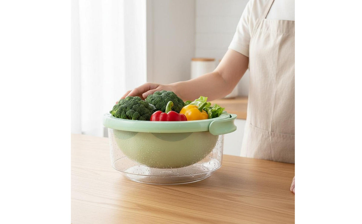 Double Layer Drain Basket Versatile 2 in 1 Colander and Bowl Set Large Capacity Fruit and Vegetable Washing Basket