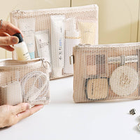 Double Layer Mesh Pouch Lightweight Mesh Travel Pouch Transparent Zippered Organizer Bag for Trip