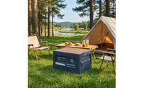 Portable Storage Box with Wood Lid Stackable Collapsible Crate Heavy-Duty Container Versatile for Car Trunk, Picnic