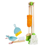 Role-Play Wooden Cleaning Toy Set Early Learning Kids Cleaning Playset Storage Stand Toy Mop and Broom Set Bright Colors for Children