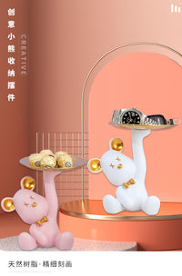 创意轻奢可爱暴力熊收纳托盘桌面摆件客厅电视酒柜装饰品结婚礼物 绿色皇冠猫