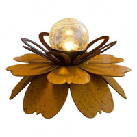 Layered Petals Crackle Glass Flower Light Openwork Metal Waterproof LED Flower Light for Garden, Patio, Porch