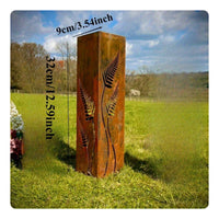 Fern Frond Garden Art Stake Weathered Look Rusted Metal Garden Pillar Cut