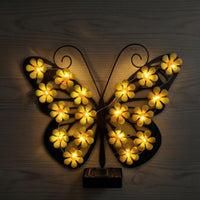 Sun-Powered Wall Light with LED Flowers Cordless Steel Winged Motif Outdoor Light Decorative Lighting for Yard, Fence, Patio