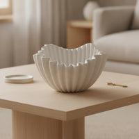 key Bowl with Fluted Rim Sandstone White Decorative Bowl Ridged Jewelry Dish for Vanity, Nightstand