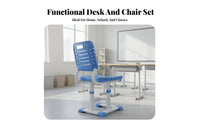 Stable Steel Frame Adjustable Student Desk and Chair Safe & Long-Lasting Height Adjustable School Desk Set Large Storage Compartment Children's Study Table and Chair Anti-Slip Feet for Students, Boys, Girls, Classroom, Tutoring Center, Bedroom, Playroom