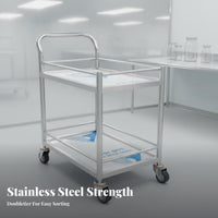Rust-Proof 2-Tier Instrument Trolley Easy to Clean Two-Tier Medical Trolley Heavy-Duty Utility Equipment Locking Casters for Laboratory Technicians, Beauty Professionals, Laboratoryoratory, Workshop, Hospital, Kitchen