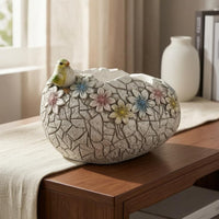 Textured Cracked Eggshell Planter Raised Flowers Eggshell Planter Engraved Plant Container Pastel Floral for Courtyard, Balcony