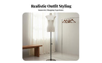 Slim Profile Clothing Display Stand Stable Metal Base Flat Chest Mannequin Easy to Assemble Half Body Dress Form Linen Covered for Retailers, Fashion Designers, Online Sellers, Boutique, Photoshoot, Photography Studio, Home