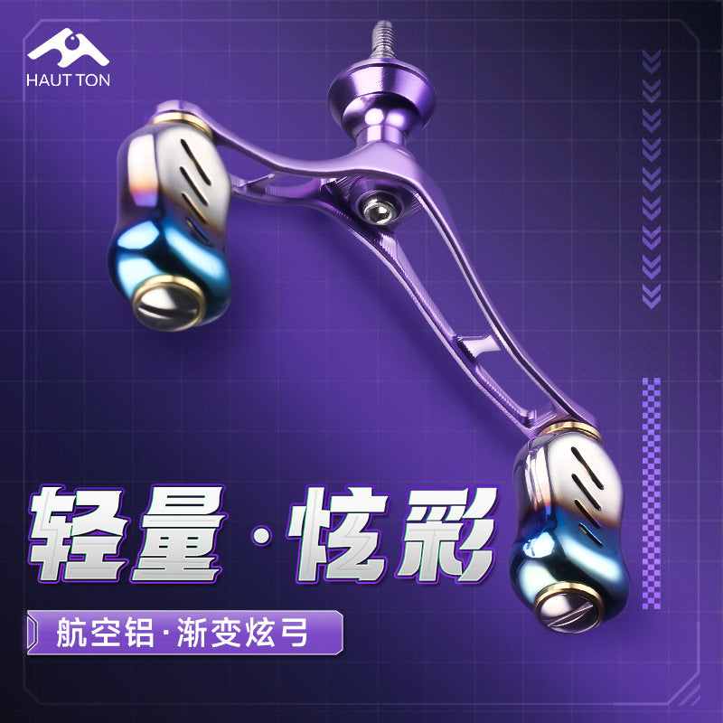 HAUT TON CNC Engraved Spinning Reel Double Handle, Purple-Gold Anodized Aluminum, for Daiwa and Shimano