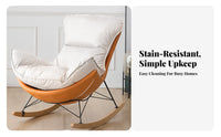 Nordic Design Upholstered Rocking Chair Padded Seat Upholstered Eggshell Lounger High Backrest Rocker Skin-Friendly Textile for Parents, Nursing Mothers, Homeowners, Balcony, Living Room, Bedroom, Reading Nook