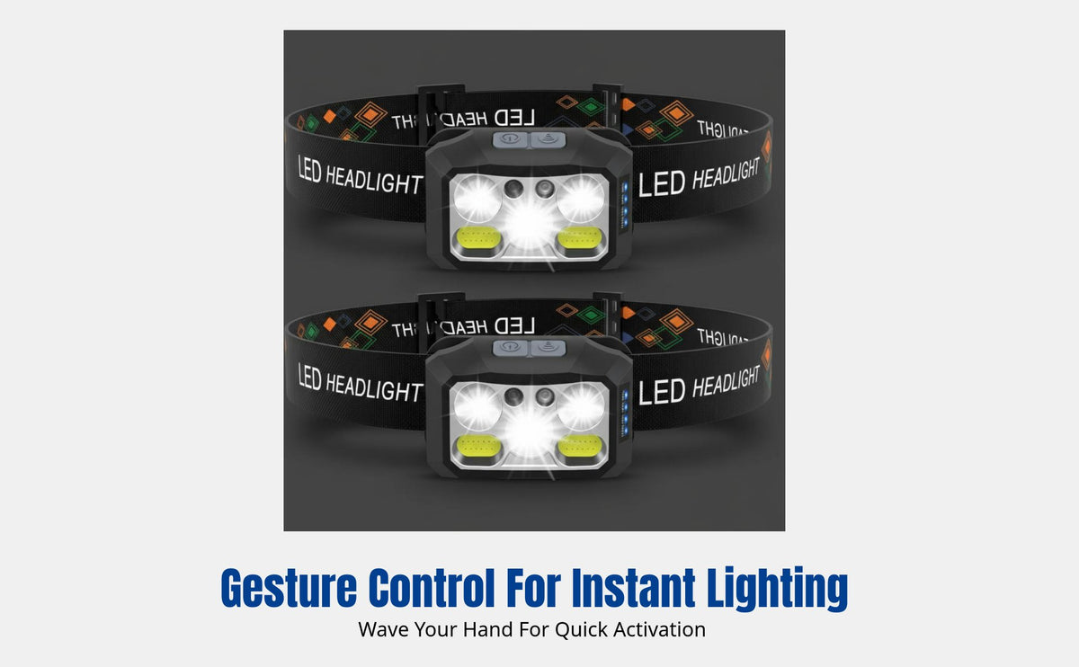 5LED Headlamp, Type-C Charging, Motion Sensor, Outdoor Night Running, COB, 1200mAh, Adjustable, Lightweight