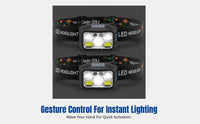 5LED Headlamp, Type-C Charging, Motion Sensor, Outdoor Night Running, COB, 1200mAh, Adjustable, Lightweight