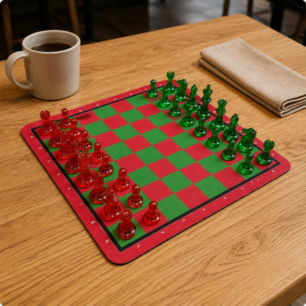 Easy to Stow Red Green Chess Board Set Lightweight Plastic Chess Set Colorful for Beginners, Kids, Travel, School