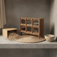 Dollhouse 6-Compartment Cabinet High Detail Model Retro Style Miniature Cabinet Wooden Texture Miniature Display Case for Hobbyists, Diorama Building