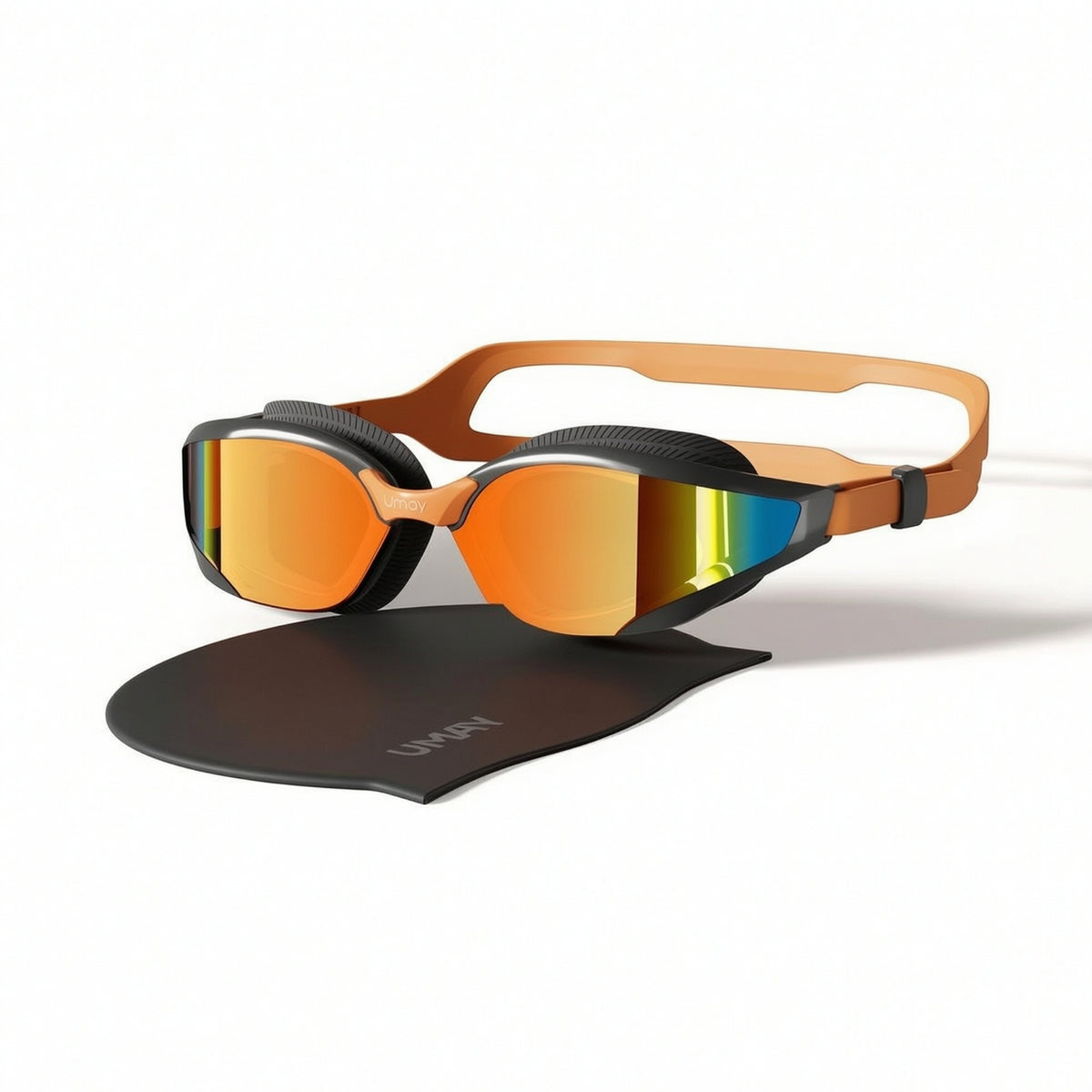 Mirrored Swim Goggles with Swim Cap Sleek Eyewear Adjustable for Athletes