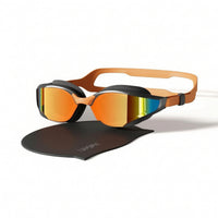 Mirrored Swim Goggles with Swim Cap Sleek Eyewear Adjustable for Athletes
