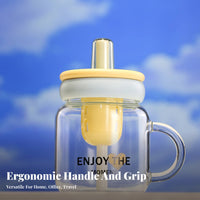 High Temperature Resistant Lidded Glass Straw Cup Great Gift Glass Tea Mug with Infuser Easy to Clean for Women, Adults, Home, Desk, Kitchen