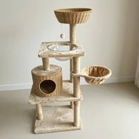 Multi-Level Cat Climber Woven-Look Multi Level Cat Climber Suspended Bowl Seat Climbing Frame