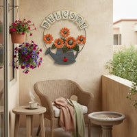 Wrought Iron Sunflower Welcome Sign Weather Resistant House Decoration for Garden, Porch