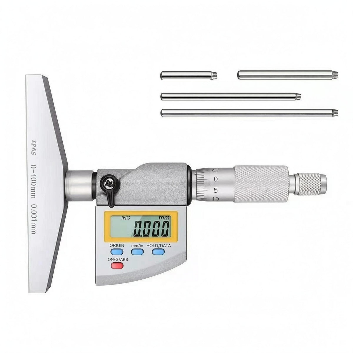 0.001 Mm Resolution Digital Depth Micrometer Flat Base Precision Depth Micrometer Accurate Measurement Shop Instrument