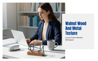 Walnut Business Card Holder, Metal Stand, Modern Office Desktop Organizer, Card Display