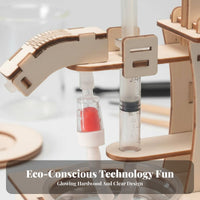 DIY Hand Water Pump Model STEAM Learning Manual Water Pump Assembly Toy Develops Hands-on Skills Wooden Physics Experiment Children's Assembly Set,