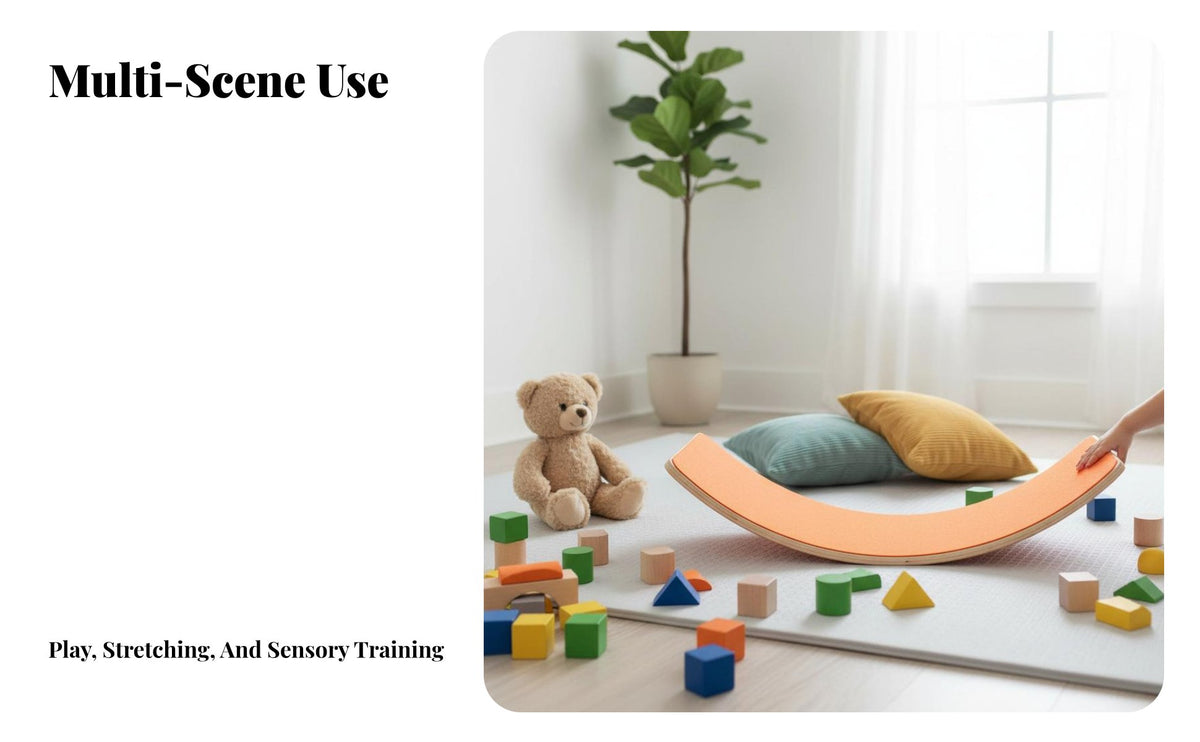 Long-Lasting Natural Wood Wooden Balance Board Multi-Functional Curved Wobble Board Versatile Kids Sensory Toy Polished Rounded Edges for Toddlers, Adults