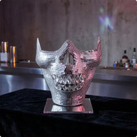 Mirrored Horned Skull Mask Mosaic Half Face Skull Mask Reflective Costume Accessory Gleaming Finish