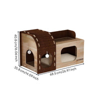 Cat House with Scratcher Enclosed Wooden Cat House Furniture for Living Room, Bedroom, Apartments