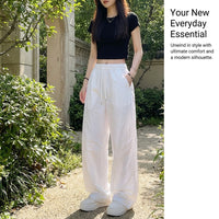 Ladies Trousers for Women UK with Elasticated High Waist, Wide Leg Summer Style in Cooling Ice Silk Material
