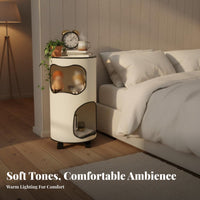 distinctive Tree-Hole Design Round Nightstand with Storage alcove Space-Saving Round Tiered Cabinet Modern aesthetic Bedside Table Minimalist Aesthetic for Apartment Dwellers, Homeowners, Students, Bedroom, Small Spaces, Dorm Room