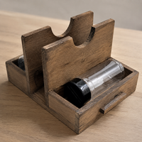 Wooden Desk Tidy, Stylish Desk Organizer Wood Pen Pot for Desktop, Retro Stationary Storage, 25.5x18.5x14.5cm