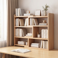 Wood-Grain Desktop Bookshelf Modular Desk Bookshelf Open Desktop Organizer Shelf Space-Saving for Students, Professionals, Study Corner, Reading Nook