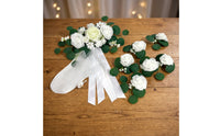 7 Pieces Wedding Car Flowers with Ribbons Romantic Wedding Car Decoration Ribbon Set Easy to Install for Brides, Chair Backs