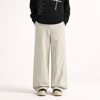 Men's Wide Leg Trousers with Drawstring Elastic Waist for Casual Everyday Wear, Baggy Straight Pants in Polyester Blend Material