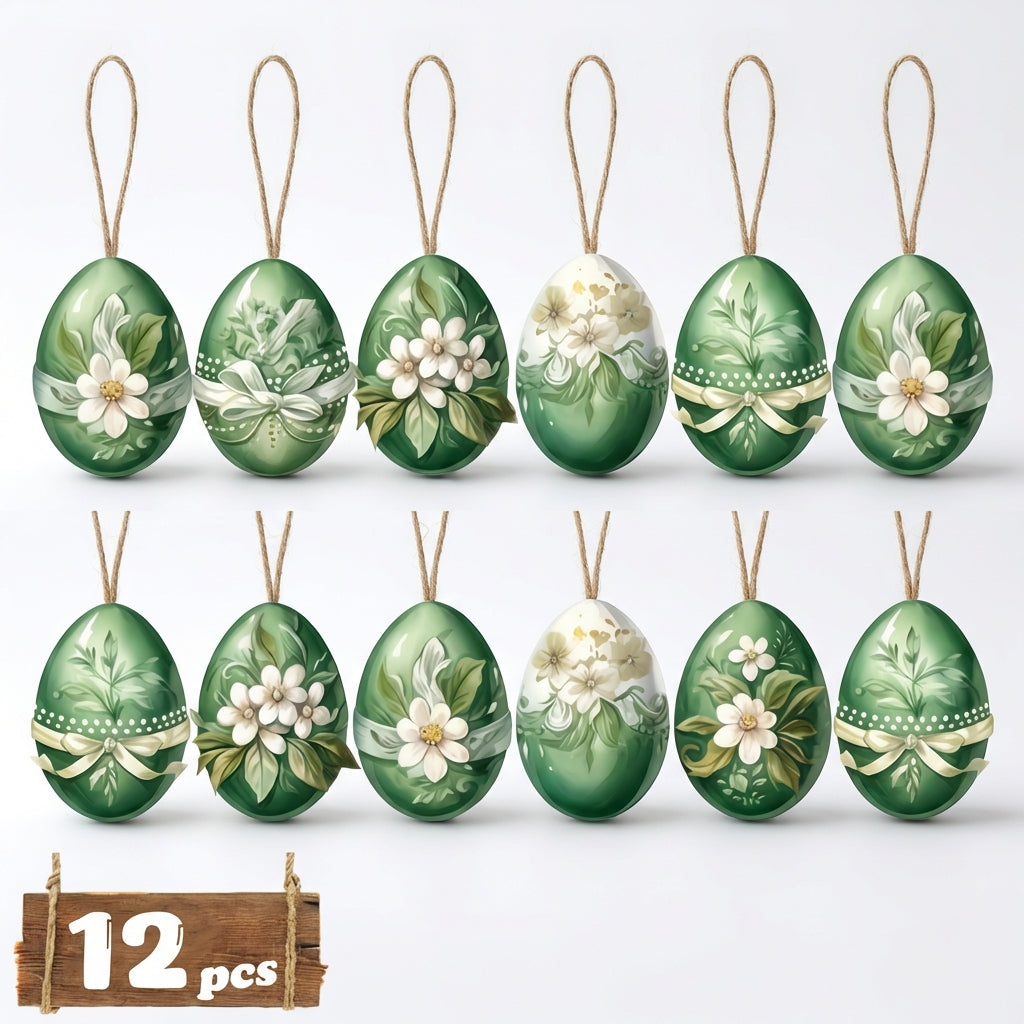 12pcs Easter Hanging Ornament 2D Wooden Easter Decoration Hanging Egg for Indoor, Outdoor Home Party