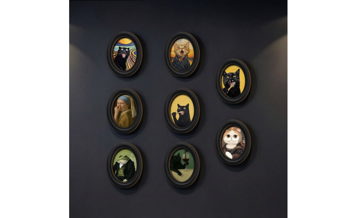 8 Pieces Cat Wall Art Compact Framed Oval Wall Art Farmhouse for Dorm Room