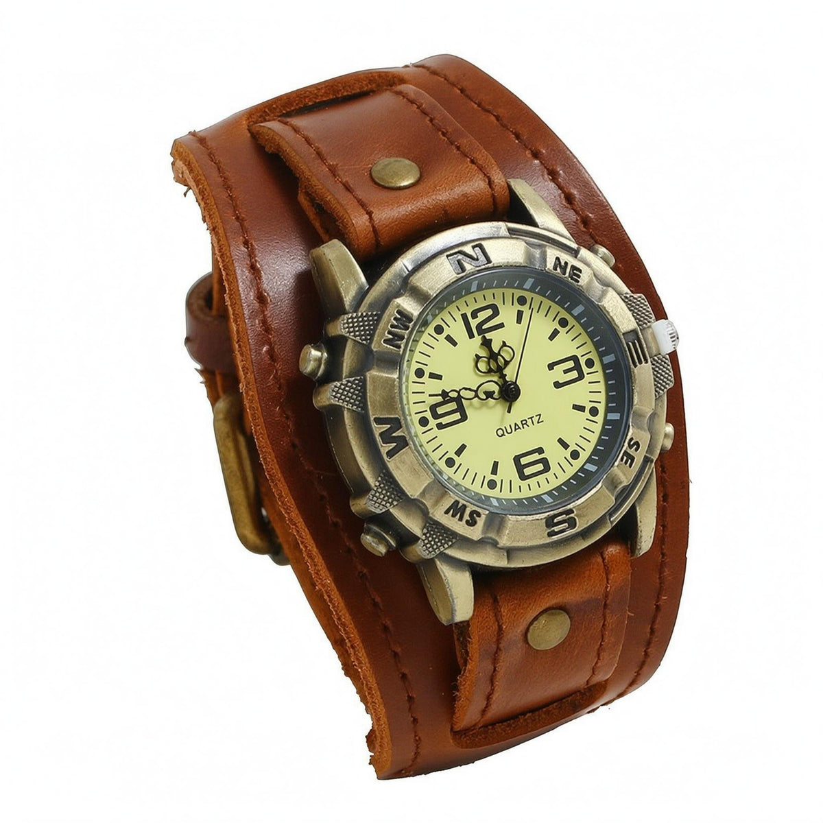 Metal Studs Studded Leather Watch Large Numerals Vintage Punk Watch Round Dial
