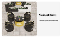 utilitarian Design Oil Drum Table and Chair Repurposed Barrel Design Oil Drum Furniture Set sturdyDuty Construction Bar Seating Space-Saving for Restaurant Managers, Interior Designers, Man Cave, Garage, Patio, Small Spaces