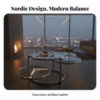 Minimalist design 2-Tier rotating Coffee Table Glass Top Household Furniture Space-Saving Sturdy and Stable for Apartment Dwellers, Homeowners, Adults, Living Room, Lounge Area, Bedroom, Office
