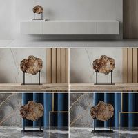 Wood Ornament Modern Wooden Piece on Stand Minimalist Sculpture for Entryway Table, Bookshelf, Office Desk