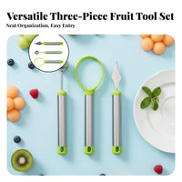 3 Pieces Stainless Steel Fruit Prep Tools Multifunctional Fruit Carving Tool Kit Fruit Baller Ladle Set Food Grade Material