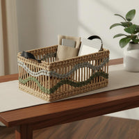 Braided Organizer Basket Multi-Functional Decorative Basket with Handles Large Capacity Paper Rope Organizer Bin for Desktop, Living Room, Shelves
