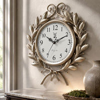 Leafy Wreath Noiseless Quartz Wall Timepiece Non-Ticking Ornate Wall Timepiece Vintage Design Time Display Easy to Hang
