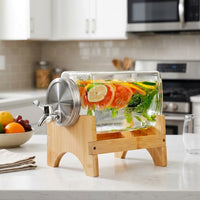 Water Dispenser with Tap and Wood Stand, Rectangular Water Jug, Drink Dispenser for Iced Tea and Cold Brew, Large Capacity Cold Beverage Carafe