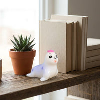 Sea Lion Desk Decor, Mini Resin Animals Ocean Animal Desk Decor, White and Lavender Miniature Figurine, Asian Inspired Desktop Decoration