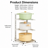3-Tier Pot Rack, Freestanding Pan Rack for Cabinet, Cookware Organiser for Countertop, Painted Metal Kitchen Storage